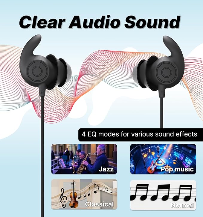Hmusic HS88 Sleep Earbuds,Neckband Sleep Headphones Bluetooth 5.4,-30dB Noise Reduce Soft Flat Thin Silicone Earplugs for Side Sleeper,12H Playback, In Ear Earphones for Air Travel,Audio Book,Meditate