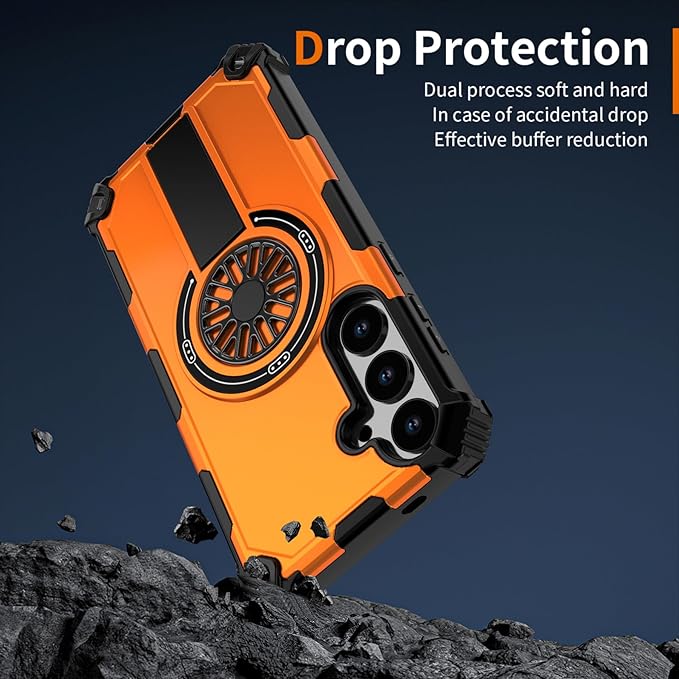 Magnetic Case for Galaxy S24 Plus/S25 Plus, Built-in Stand [Compatible with Mag-Safe] Shockproof Protective Cover Case for Samsung Galaxy S24 Plus/S25 Plus Orange