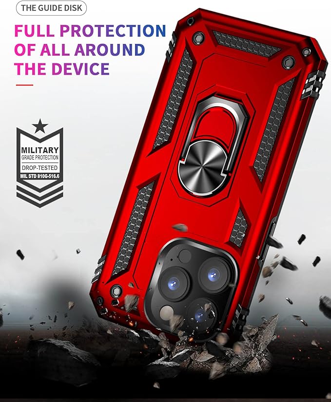 ADDIT Phone Case for iPhone 14 Pro Max Case,with Kickstand Ring,Adjustable Stand,Military Grade,Heavy Duty Protection,Shockproof,Anti-Fingerprint,Support Magnet Car Mount,Red
