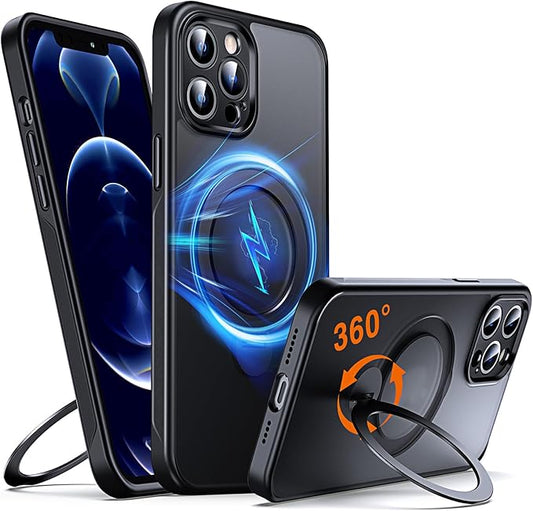360° O-Ring MagStander for iPhone 12 Pro Max Case with Magnetic Kickstand Ring Holder [Compatible with MagSafe][360°Rotate Stand][Military Shockproof] iPhone 12 Pro Max Phone Cover Black