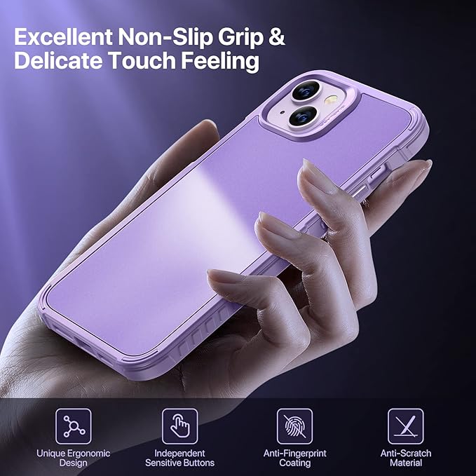 Diaclara [5 in 1 Shockproof Designed for iPhone 14 Case, with 2 Pack Tempered Glass Screen Protector + 2 Pack Camera Lens Protector, Protective Phone Case for iPhone 14 6.1 Inch(Pale Purple)
