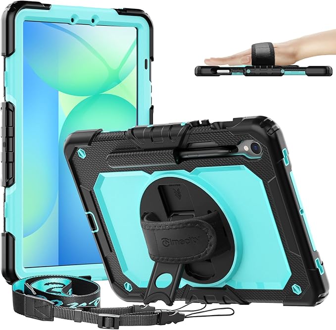 Timecity Case for Samsung Galaxy Tab S10 FE/ S9 FE 5G 10.9 Inch/ S9 11 Inch - Heavy Duty Protective Cover with Screen Protector, Rotating Stand, Shoulder Strap & S Pen Holder | Kids-Friendly, Blue