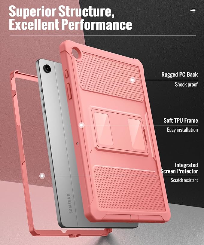 MoKo Case Fit Galaxy Tab A9 Plus 11-Inch 2023 (SM-X210/X216/X218), Shockproof Full Body Rugged Stand Back Cover Built-in Screen Protector Fit Galaxy Tab A9+ 11" 2023, Apricot Orange