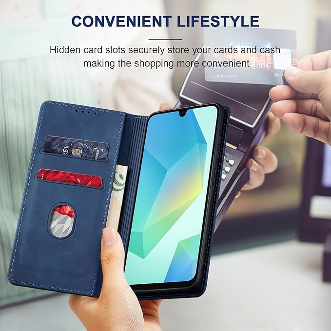 Jasonyu Flip Wallet Case for Samsung Galaxy A16,Leather Magnetic Folio Cover with Card Holder,Kickstand - TPU Shockproof Durable Protective Phone Case,Blue