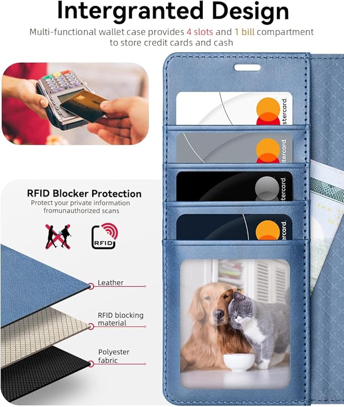 OCASE Compatible with Galaxy S25 Ultra Wallet Case, PU Leather Flip Folio Case with Card Holders RFID Blocking Kickstand [Shockproof TPU Inner Shell] Protective Phone Cover 2025, Light Blue