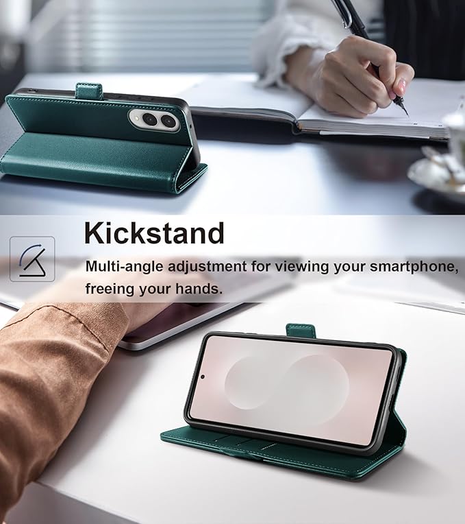 Wallet Flip Case for Samsung Galaxy S25 Edge 5G - [RFID Blocking] Luxury PU Leather Card Holder Magnetic Phone Cover with Kickstand,Shockproof Protective Case,Green