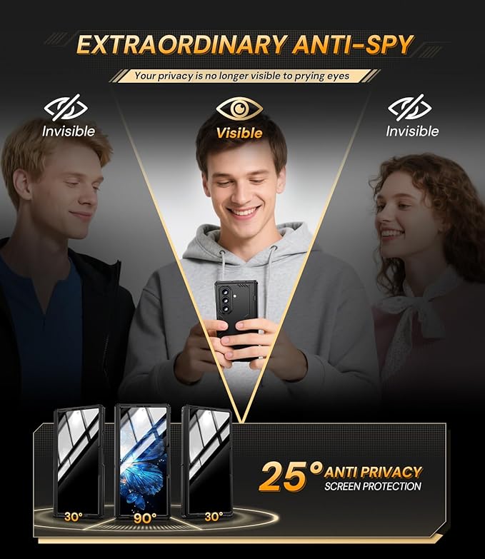 for for Samsung Galaxy Z-Fold-7 Case: Military Shockproof Rugged Hinge & Privacy Screen Protector [Anti Spy] [Dual-Stand] [Anti-Fingerprint] Durable Bumper Cover for Z Fold7 5G 2025 (Black)