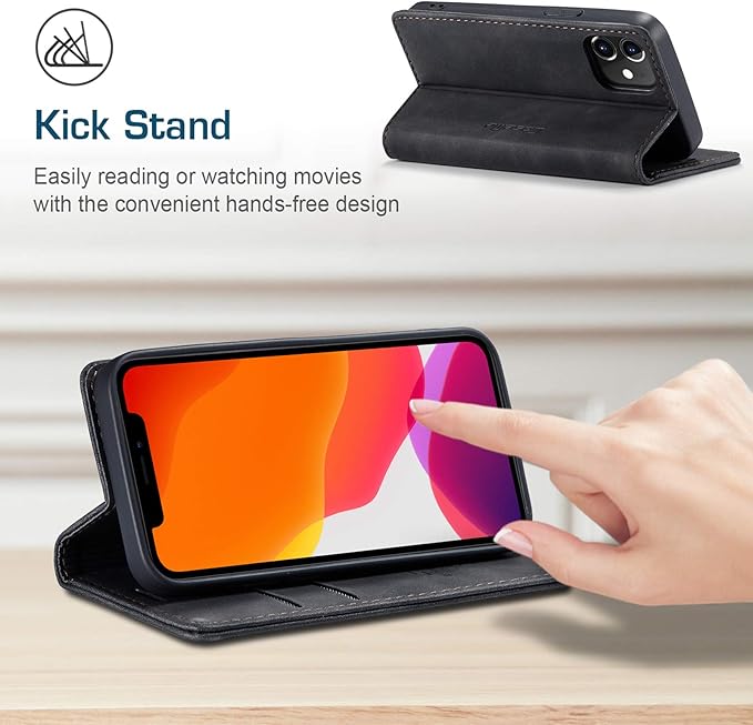 for iPhone 12 Mini Case 5.4", Flip Wallet Leather Case with Card Holder Magnetic Closure Shockproof Kickstand Protective Phone Cases Cover for iPhone 12 Mini,Black