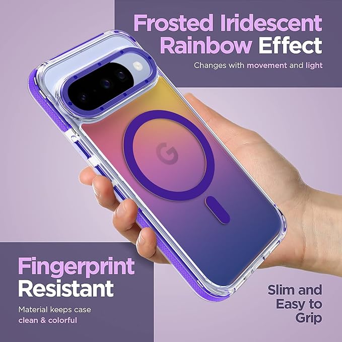 MOWIME Magnetic Case for Google Pixel 10/10 Pro [Compatible with Magsafe] [Cute Fashion Fluorescent Design] Shockproof Slim Translucent Matte Case for Pixel 10/10 Pro 6.3", Purple