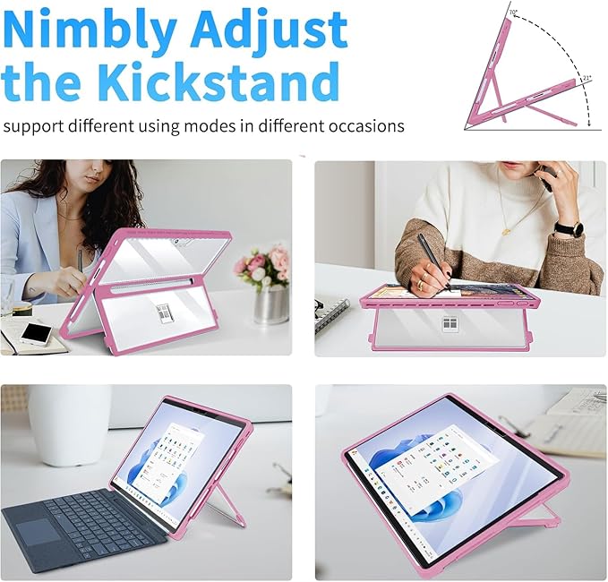 Case Updated Version fit Microsoft Surface Pro 11/10 /9/8 13-Inch, All-in-one Rugged Case Compatible with Type Cover Keyboards, Transparent&Red