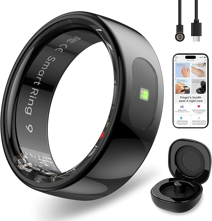 Smart Ring with Instant Notification Alerts & Gesture Control - Sleep Tracker Ring, Fitness Ring for Steps & Heart Rate, IP68 Waterproof (Black, 10)
