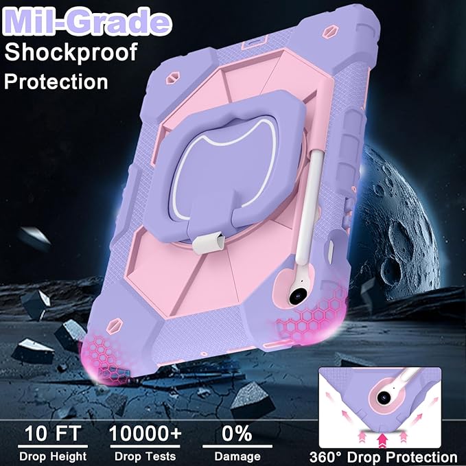 WESOROL Case for Samsung Galaxy Tab S10 Lite/S10 FE/S9 FE 10.9 Inch Galaxy Tab S9 11 Inch,Drop Protection Samsung S9 FE Kids Tablet Case with Screen Protector Rotate Stand Pen Holder,Purple Rose