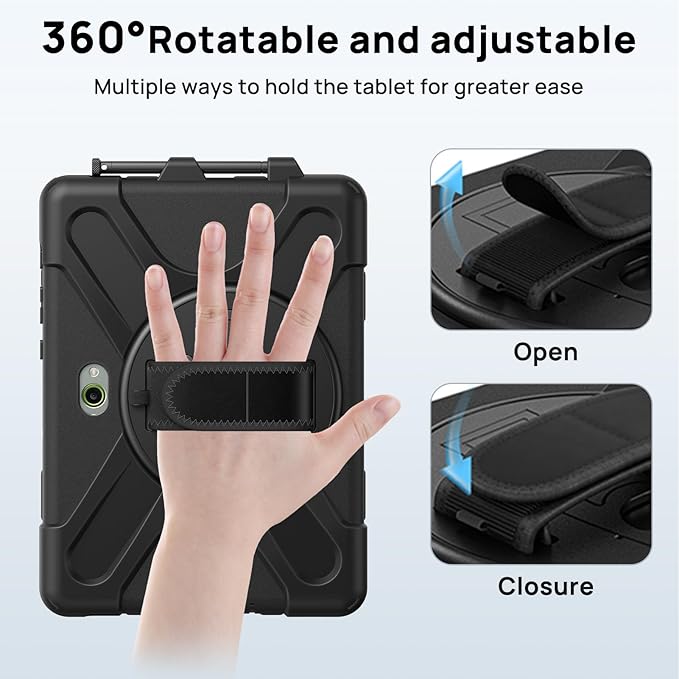 Gerutek Case for Samsung Galaxy Tab Active 5Pro 2025/Tab Active4 Pro 2022/Active Pro 2019 10.1", Heavy Duty Shockproof Drop Protection Case with Screen Protector 360° Stand,Hand/Shoulder Strap,Black