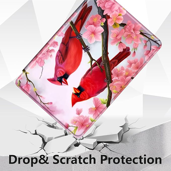 Case for Lenovo Tab M10 Plus 10.3", 360 Degree Rotating Folding Stand,with Auto Sleep/Wake Case for Lenovo Tab M10 Plus (2020 2nd Gen) TB-X606F/TB-X606X 10.3" FHD Tablet,Red Birds Pink Flowers