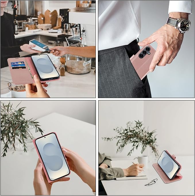 MONASAY Wallet Case Fit for Samsung Galaxy S25+ Plus 5G, [Lens & Glass Screen Protector Included] [RFID Blocking] Flip Folio Leather Cell Phone Cover with Credit Card Holder, 6.7 inch, Rosegold