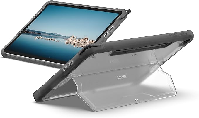 URBAN ARMOR GEAR UAG Designed for Microsoft Surface Pro 1st Edition 12" Case - Rugged Transparent Clear Protective Cover with Multi-Angle Built-in Kickstand & Pen Holder Military Grade, Plyo Ice/Ash