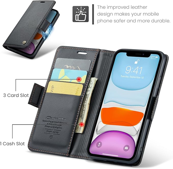for iPhone 11 Case, Premium PU Leather Wallet Case Flip Cover with [RFID Blocking][Card Holder][Stand Function] Shockproof Protective for iPhone 11, Black
