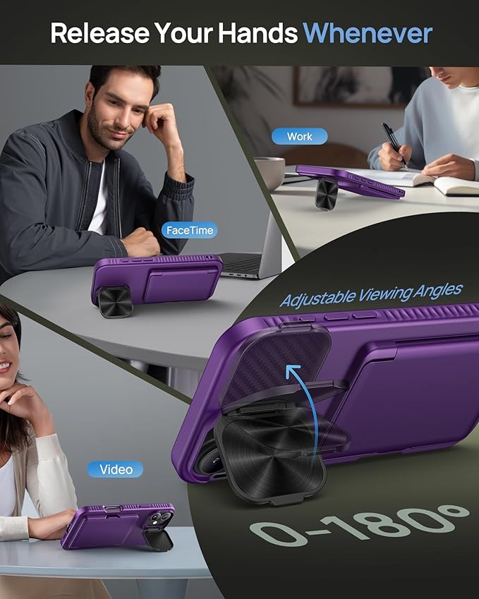 for iPhone 16 Plus Case Wallet, Built-in Credit Card Holder & Stand & Camera Cover, Military Grade Drop Tested Soft Silicone Edge Rugged Protective Phone Case for iPhone 16 Plus 2024, Purple