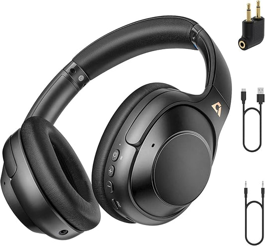 Riibox Y7Pro Hybrid Active Noise Cancelling Headphones, LDAC Hi-Res Audio, 75H Playtime, Deep Bass, Comfort Fit & Foldable Wireless Over-Ear Bluetooth Headphones for Home Office Travel – Black