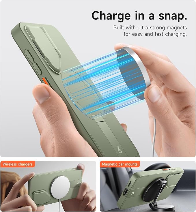 SURITCH for Samsung Galaxy S25 Phone Case, Magnetic Shockproof Bumper Case Slim Protective Cover with Camera Cover & Adjustable Metal Kickstand for Galaxy S25 (2025)-Sage Green