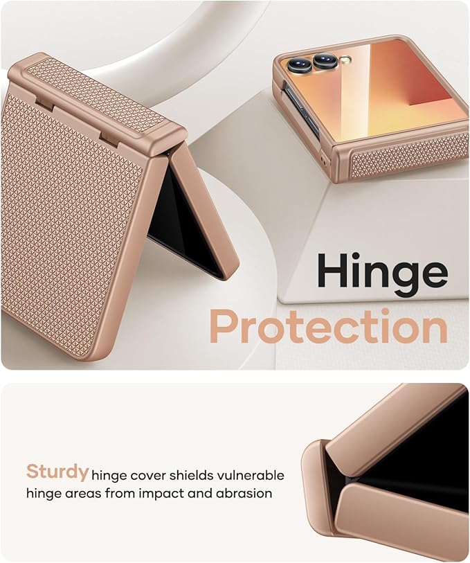 Vihibii for Samsung Galaxy Z Flip 7 Case with Outer Screen Protector & Rugged Hinge Protection & Non-Slip Texture, Shockproof Sturdy Full Body Phone Cover for Samsung Galaxy Z Flip 7 2025, Rose Gold