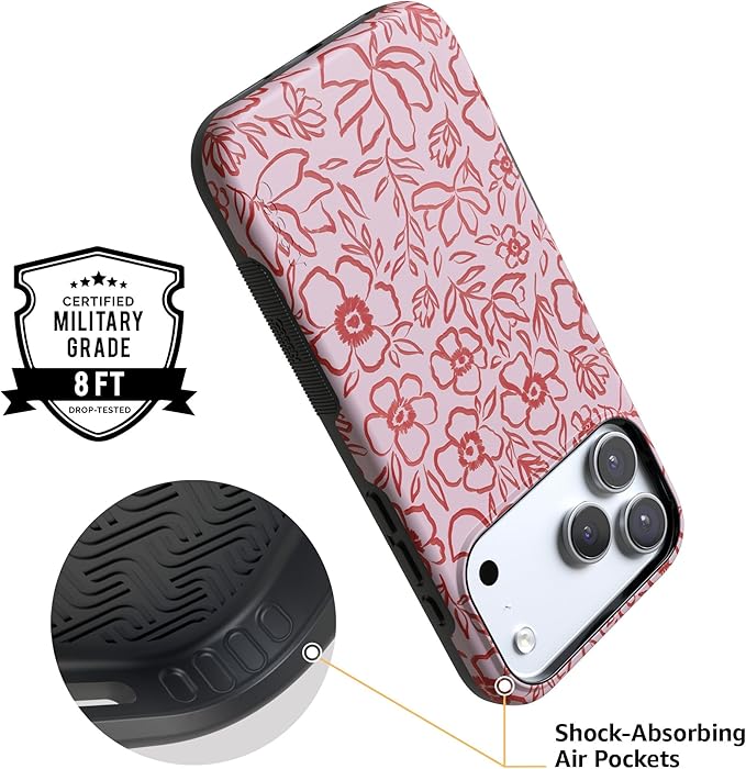 Casely iPhone 17 Pro Case | Blush Garden | Floral Doodle | Compatible with MagSafe | Bold Protective Design
