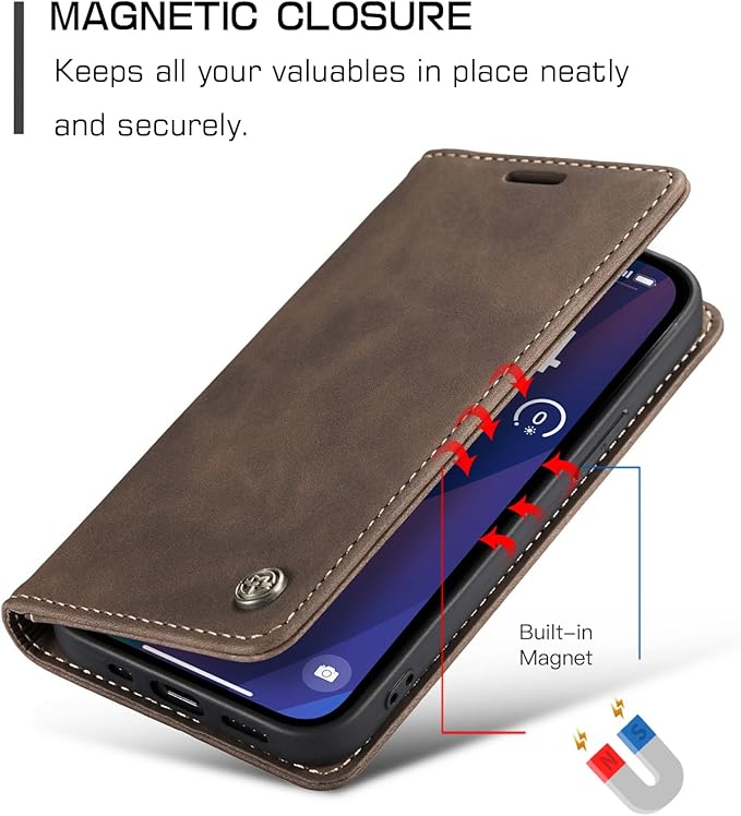 for iPhone 15 Plus Case, Flip Wallet Leather Case with Card Holder Magnetic Closure Shockproof Kickstand Protective Phone Cases Cover for iPhone 15 Plus, Coffee
