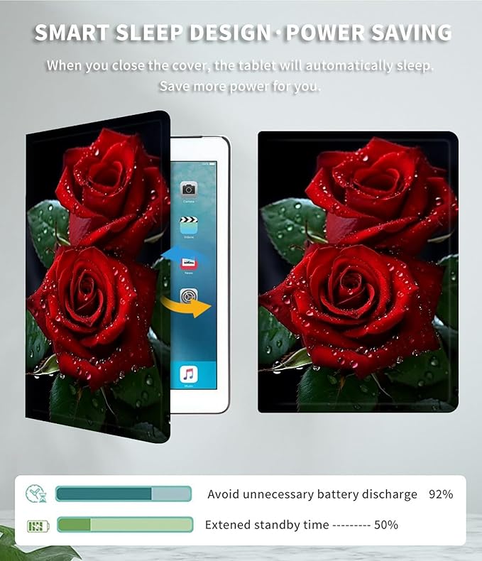 Case for 10.5 Inch Microsoft Surface Go 3 2021/2 2020/Go 2018 PU Leather Slim Lightweight Multiple Angles Stand Smart Cover with Auto Wake/Sleep, Red Rose Flowers