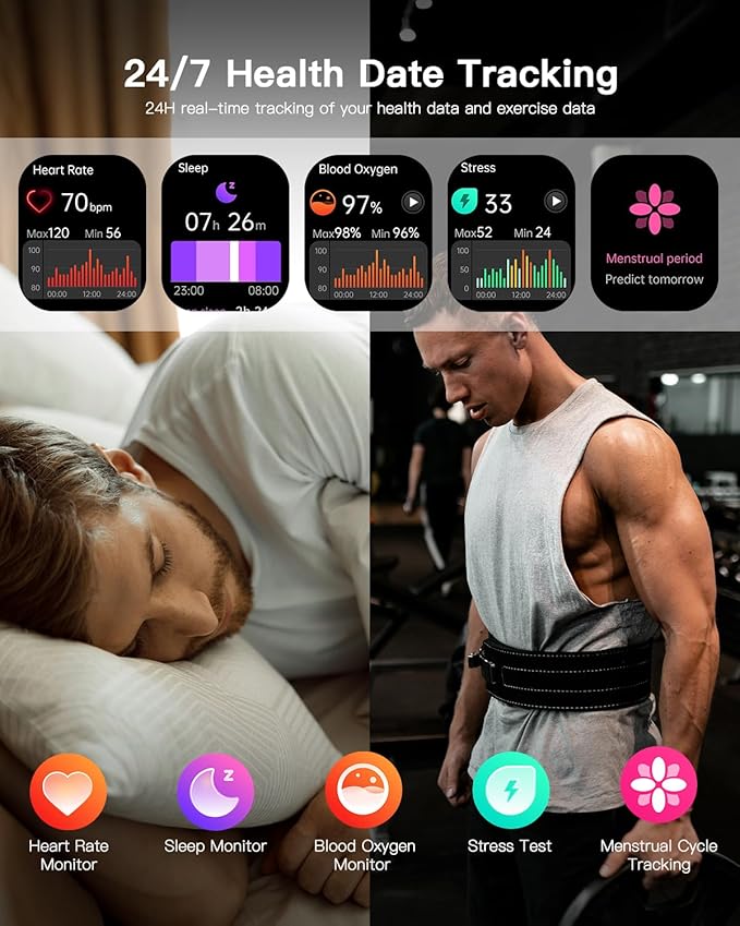 Smart Watch (Answer/Make Calls), 2.1" Curved AMOLED Screen Smartwatch for Men Women 100+ Sport Modes Fitness Watchs with Blood Oxygen/Sleep/Heart Rate Monitor, Smartwatch for Android & iPhone