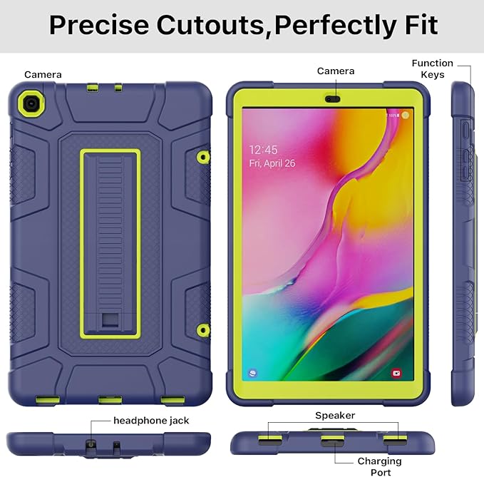 Case for Samsung Galaxy Tab A 10.1 2019, Hybrid Shockproof Rugged Drop Protection Cover with Kickstand for Samsung Galaxy Tab A 10.1 Inch SM-T510 / T515(Navy Blue+Green)