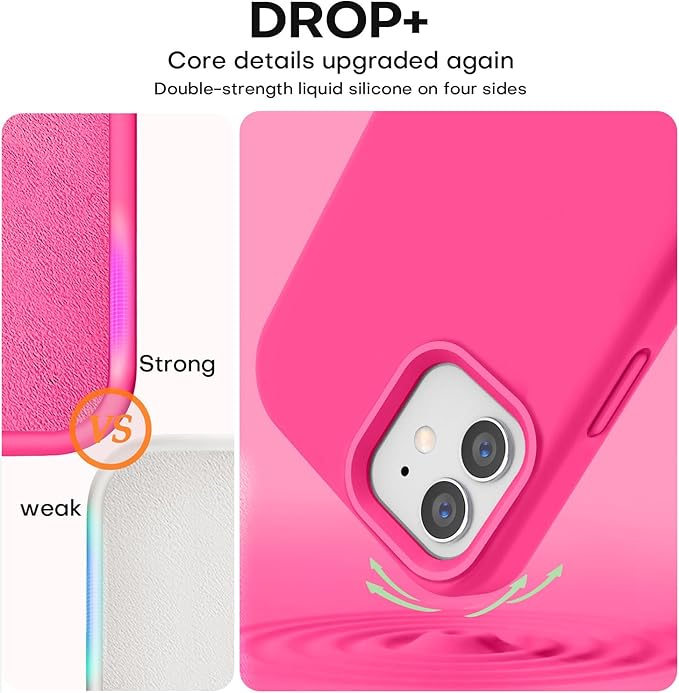 Vooii Compatible with iPhone 12 Case/iPhone 12 Pro Case, Liquid Silicone Upgrade [Soft Anti-Scratch Microfiber Lining] [Shockproof Drop Protection] Phone Case 6.1 inch - Hot Pink