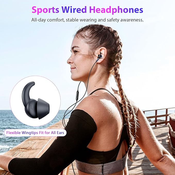 APETOO Wired Ear Buds Sport in-Ear Headphones w/Anti Fall/Hurt Wingtips, Mute Mic, Pure Stereo Bass, Noise Isolating Aux 3.5mm Earbuds for Running/iPhone/Samsung/Android/Laptop/PC/School/Small Ear