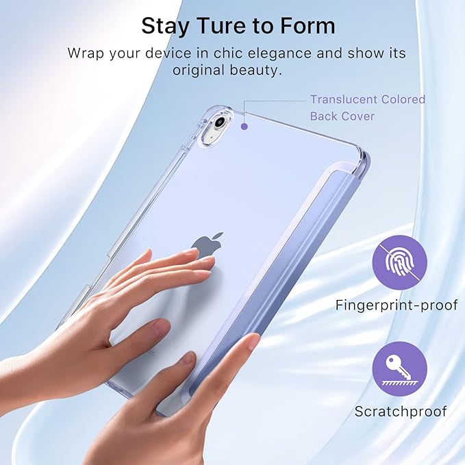 MoKo for iPad (A16) 11th Generation Case 11 Inch 2025, iPad 10th Gen Case 10.9 Inch 2022 with Pencil Holder, Slim Light Trifold Protective Cover with Hard PC Translucent Back Shell, LavenderPurple