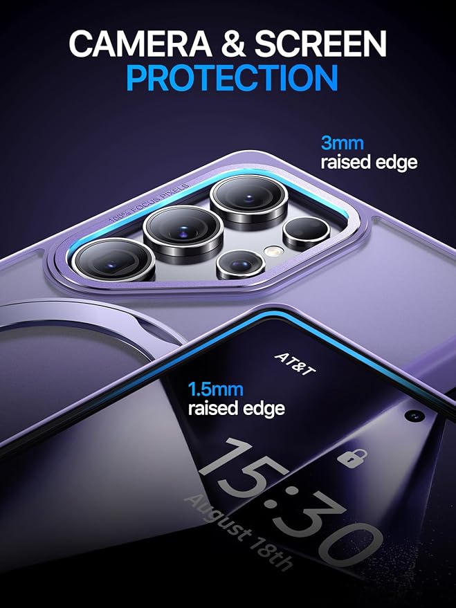 QTlier Phone case for Galaxy S25 Ultra- 360 Rotatable Magnetic Ring Stand, Military-Grade Protection, Raised Camera Frame Lilac