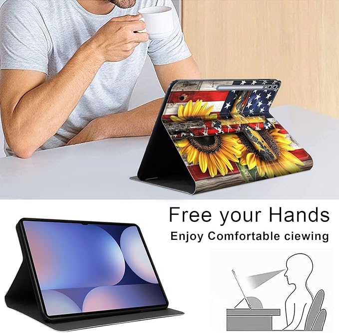 Case for Samsung Galaxy Tab S10 Plus/ S9 FE Plus/ S9 Plus 5G Tablet 12.4'', Slim PU Leather Stand Cover with Auto Wake/Sleep, Multi-Angle Viewing & Shockproof, Cross American