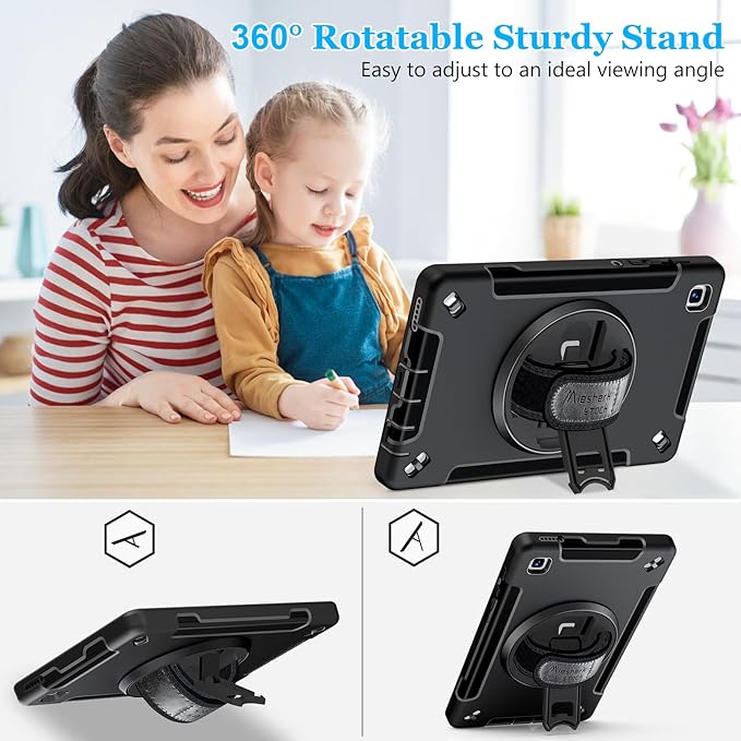 Case for Galaxy Tab A7 Lite 8.7 Inch: TPU Shockproof Cover for Samsung Galaxy Tablet A7 Lite 2021 with Stand - Screen Protector - Shoulder Strap - Handle - S-Pen Holder - Black