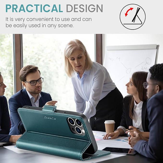 for iPhone 12 Pro Max Case, Premium PU Leather Wallet Case Flip Cover with [RFID Blocking][Card Holder][Stand Function] Shockproof Protective for iPhone 12 Pro Max, Blue-Green