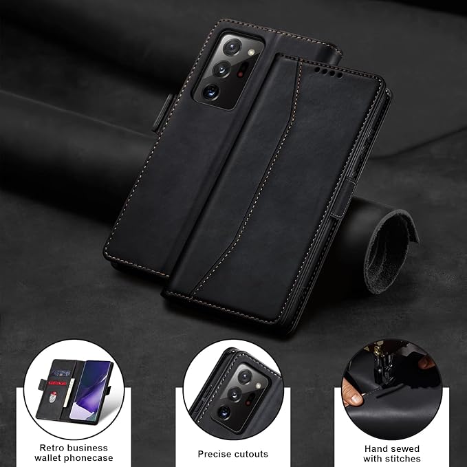 Jasonyu Flip Wallet Case for Samsung Galaxy Note 20 Ultra,Leather Magnetic Folio Cover with Card Holder,Kickstand - TPU Shockproof Durable Protective Phone Case,Black