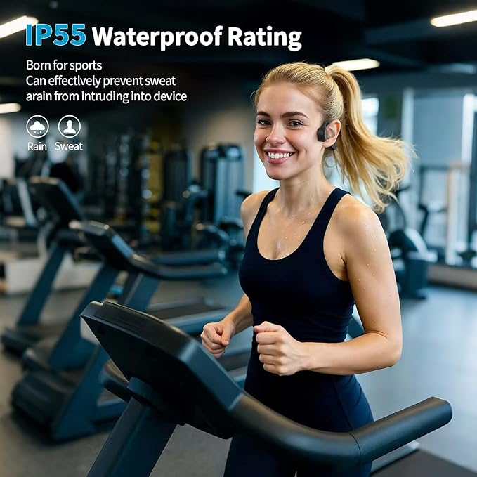 New Bone Conduction Headphones, 12Hrs Playtime Wireless Headphones,Bluetooth 5.4 Open-Ear Headphones with Mic,Waterproof Sports Earphones with earplugs, for Running, Cycling, Travling (Black)