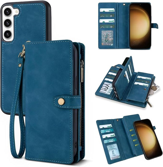 TwoHead for Samsung Galaxy S23 Plus Wallet Case with Card Holder,Detachable Magnetic Phone Case for Galaxy S23 Plus,PU Leather All-Round Protective Phone Cover Wallet with Strap(6.6 in,Navy Blue)