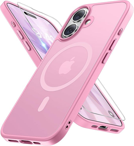 Miracase Magnetic for iPhone 17 Case (Compatible with MagSafe) with Screen Protector Military-Grade Protection, Anti-Fingerprint Translucent Matte Phone Cover for iPhone 17 6.3 inch, Mes-Pink