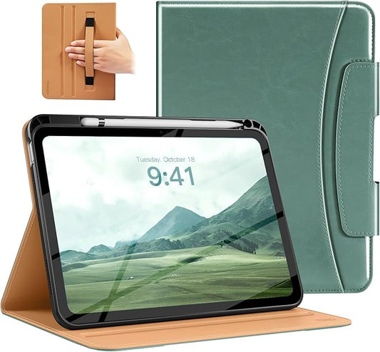 MoKo for iPad (A16) 11th Generation Case 11 inch 2025, iPad 10th Generation Case 10.9" 2022 with Pencil Holder & Pocket, Premium Leather Folio Stand Cover, Multiple Viewing Angles, Green
