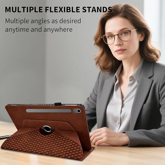 Rotating Case for Samsung Tab S10 Lite /S10 Fe/S9 Fe 10.9 Inch /S9 Tab 360° Rotating Cover Multi-Angle Viewing Stand Auto Wake/Sleep PU Leather Business Folio Protective Cases, Brown