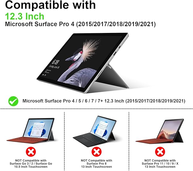 for Microsoft Surface Pro 4/5/6/7/7 Plus + 12.3 inch Case 2015/2017/2018/2019/2021 Genuine Leather Cover Protective Shell Compatible with Type Cover Keyboard and Pencil Holder.Red