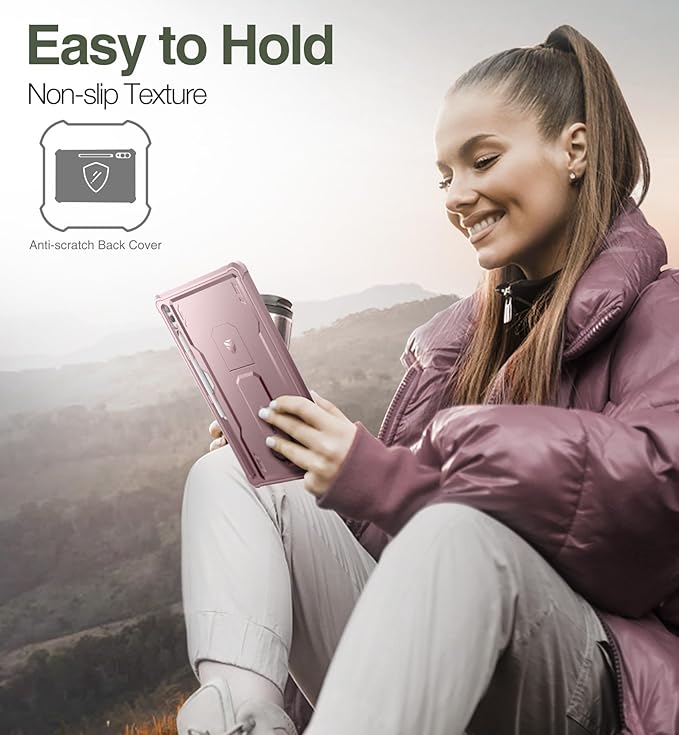 Dexnor Case for Samsung Galaxy Tab S10 Ultra (2024), S9 Ultra(2023), S8 Ultra(2022) 14.6 Inch, [Built in Screen Protector & Kickstand] with Pen Holder Heavy Duty Shockproof Protective Cover - Pink