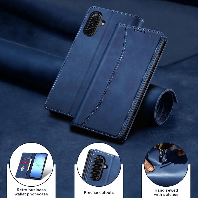 Jasonyu Flip Wallet Case for Samsung Galaxy A17 5G,Leather Magnetic Folio Cover with Card Holder,Kickstand - TPU Shockproof Durable Protective Phone Case,Blue