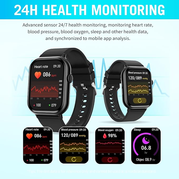 Smart Watches for Men Women (Answer/Make Call), 2.01" HD Screen Fitness Tracker Watch with Blood Pressure/Heart Rate/Sleep Monitor, Smart Watch for Android iOS Phones, IP67 Waterproof Sport Watch