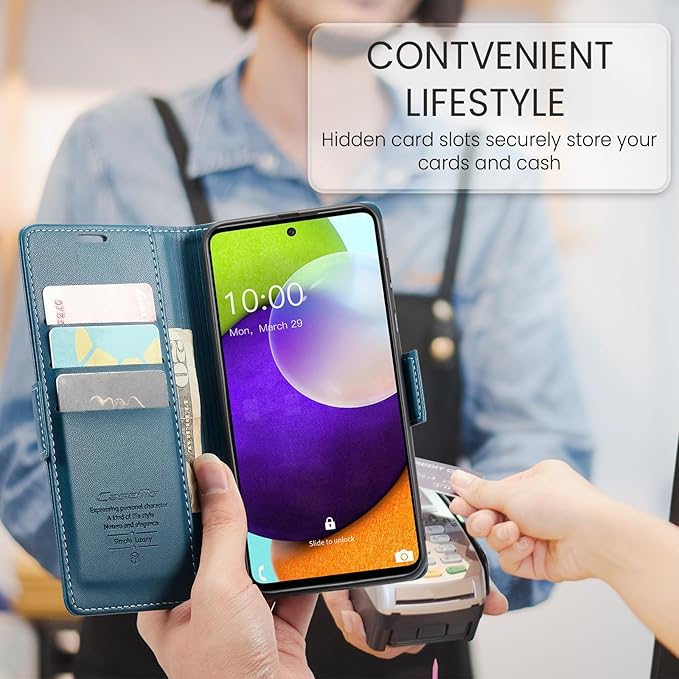 for Samsung Galaxy A52 4G/5G Case, Premium PU Leather Wallet Case Flip Cover with [RFID Blocking][Card Holder][Stand Function] for Samsung Galaxy A52 (5G/4G)/A52s 5G, Blue