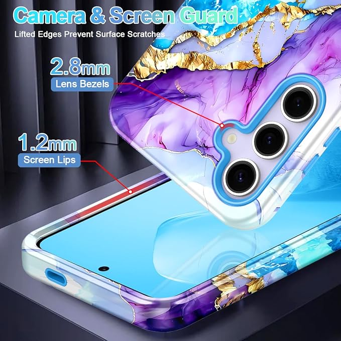 Casetego for Galaxy S25 FE Case,Compatible with MagSafe,[Military Grade Drop Test] Full Body Protection Slim Shockproof Rugged Marble Women Case for Samsung Galaxy S25 FE 6.7 inch,Azure Blue