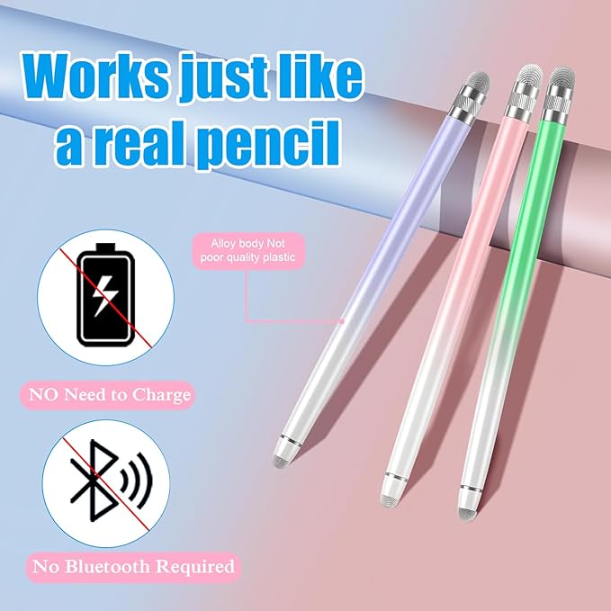 Bopomofo 3PCS Stylus Pen for Touchscreen,Stylus Pen for iPhone/iPad/Tablet Android/Microsoft/Surface,Compatible with Touch Screens(Purple/Pink/Green)